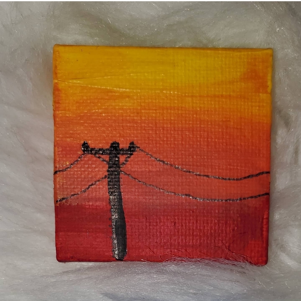 “Power Lines” 🧲 Mini Acrylic Magnet Painting | Hand-Painted